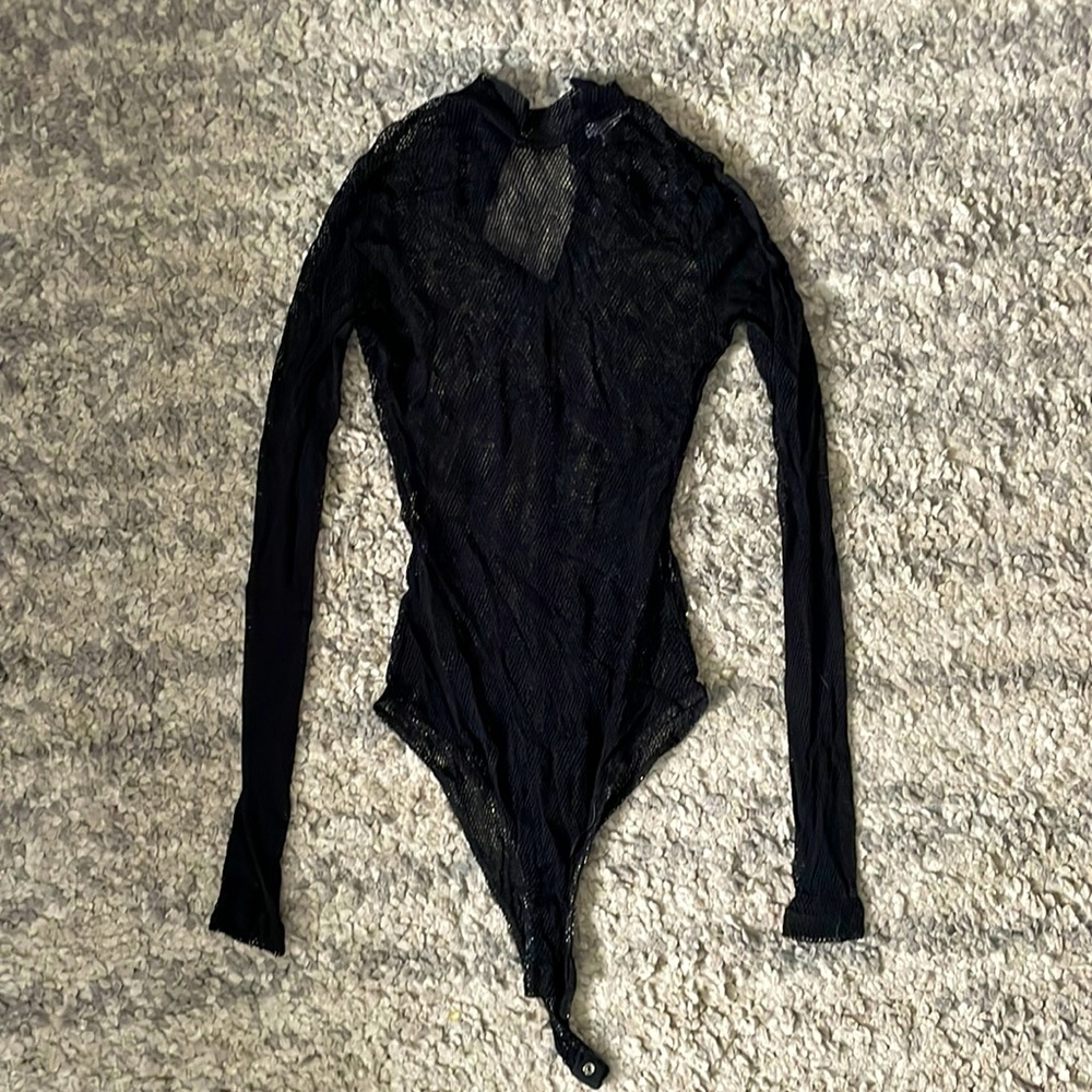 Black Mesh Turtleneck Body Suit